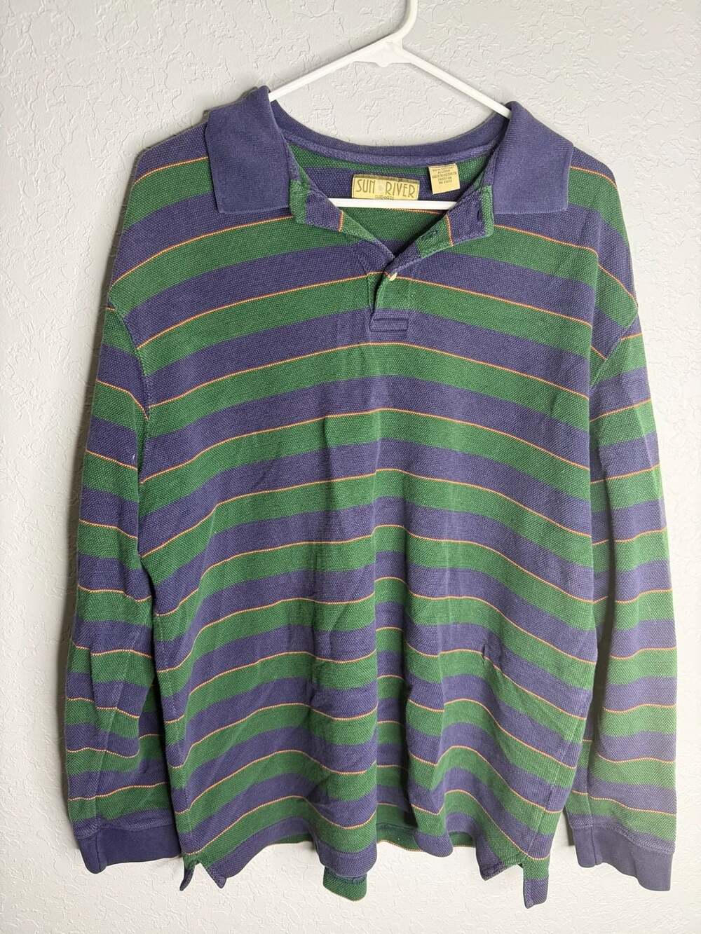 Sun River Clothing Co. Long Sleeve Striped Polo Shirt